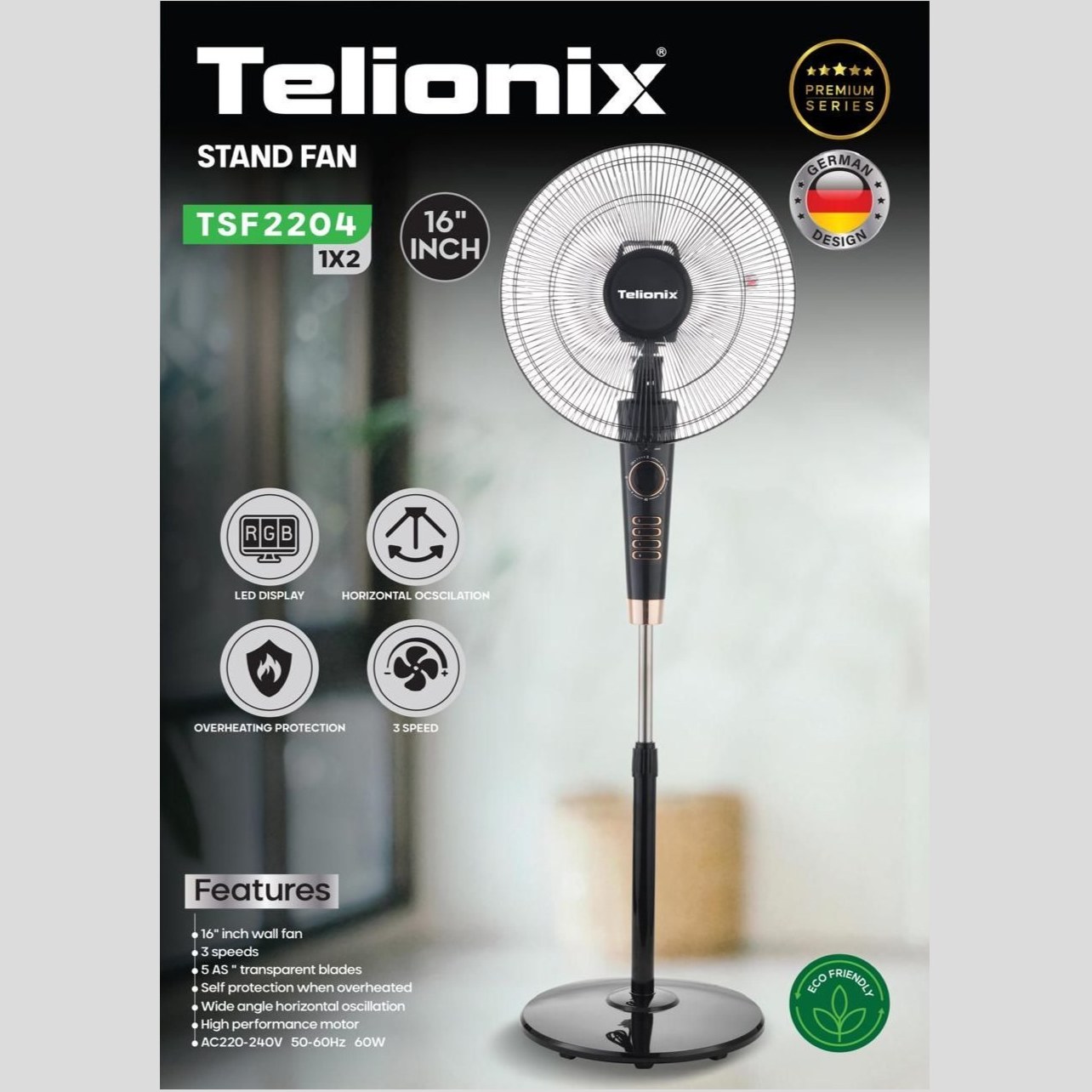 پنکه ایستاده 16 اینچی تلیونیکس مدل TSF2204