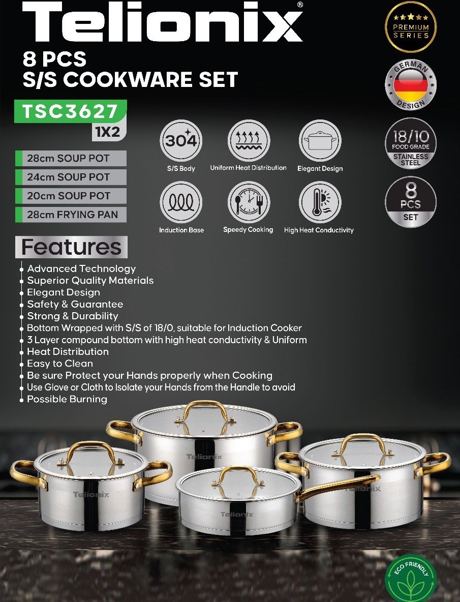 سرویس قابلمه تلیونیکس مدل TSC3627 ۸ پارچه استیل