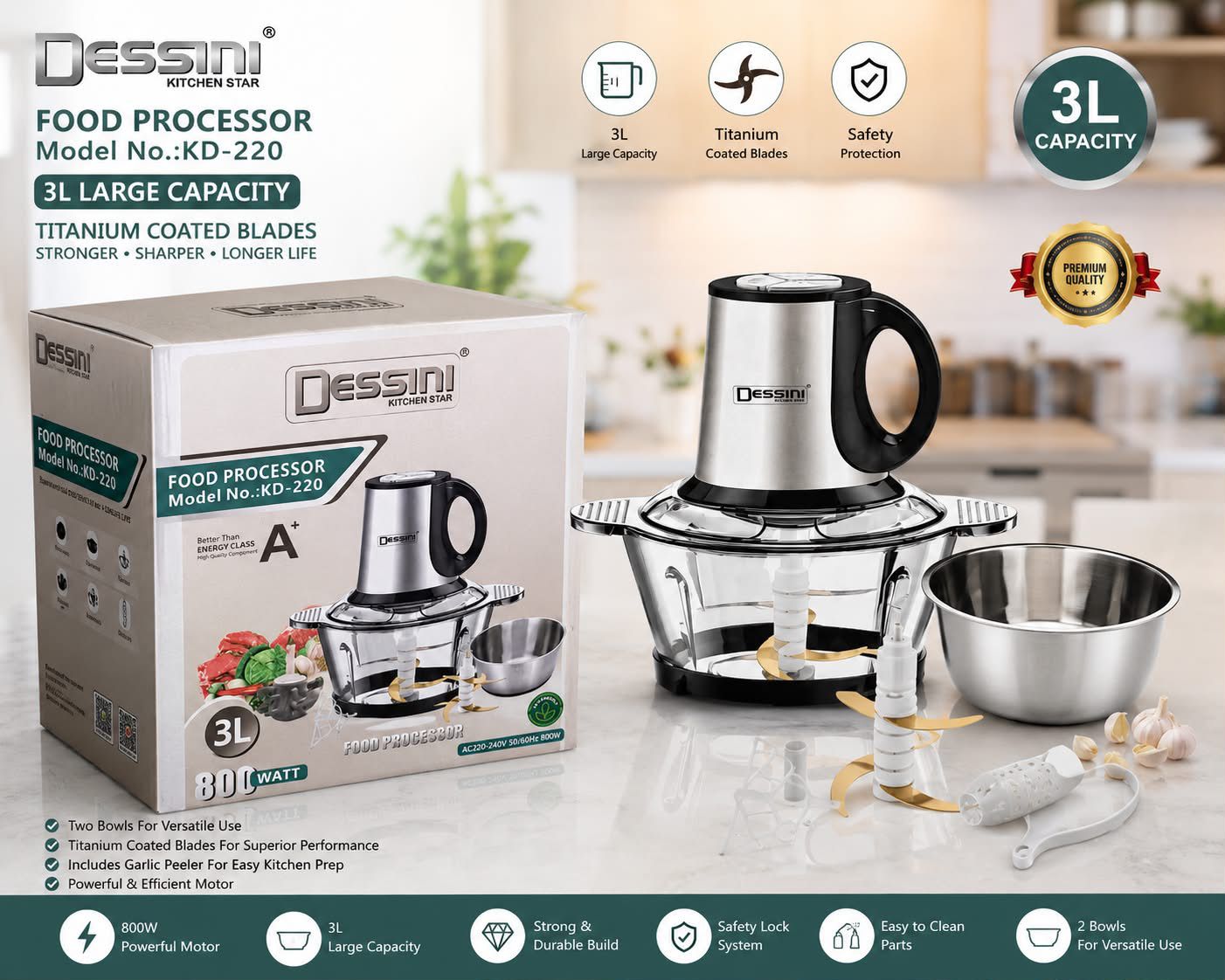 خردکن 2کاسه دسینی 3لیتری مدل جدید دارای سیرکن