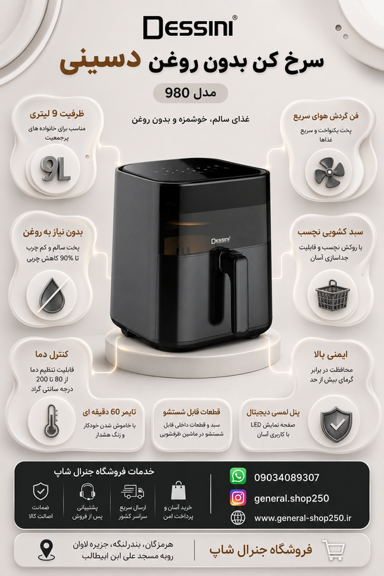 سرخ کن بدون روغن دسینی 9 لیتری مدل 980